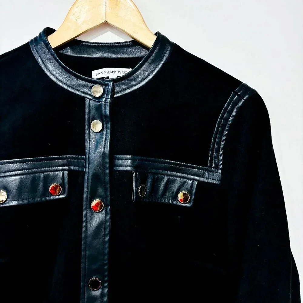 SAN FRANCISCO Black suede and faux leather blazer - Picture 3 of 8